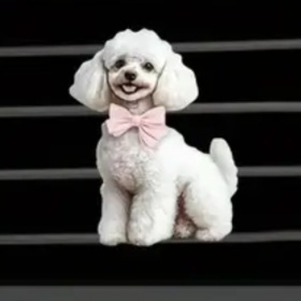 Cool 3D Print White Poodle Dog With Bow Car Air Freshner Vent Clip